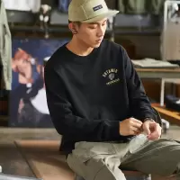 [1折价61.9元叠加优惠券]唐狮秋冬季新款加绒卫衣男圆领套头衫宽松港风刺绣外套潮牌ds