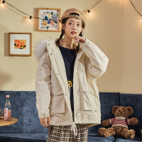 唐狮冬季新款棉服女长款连帽可脱卸仿貉子毛派克大衣宽松加厚棉衣