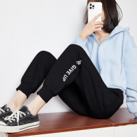 唐狮春季新款单边印花针织休闲运动裤女百搭长卫裤子(加绒)
