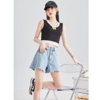 [1.5折价59元]唐狮春夏季新款牛仔短裤女宽松显瘦破洞毛边设计个性潮流辣妹DK