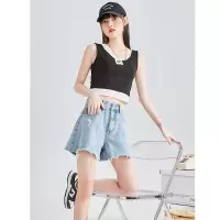 唐狮23春夏季新款牛仔短裤女宽松显瘦破洞毛边设计个性潮流辣妹DK