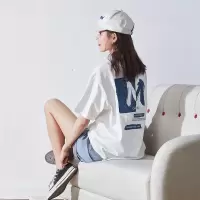 [1折价26.9元叠加优惠券]唐狮新款后背印花圆领短袖女T恤衫夏季白色港味chic上衣休闲x