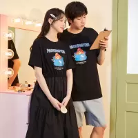 [1折价62.9元,叠加优惠券]唐狮七夕情侣装一衣一裙短袖T恤女可收腰T恤裙小熊印花孕妇裙y