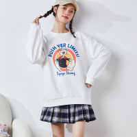 大力水手联名唐狮春装新款白色圆领卫衣女韩版宽松上衣潮