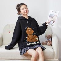 唐狮春新款连帽小熊卫衣女韩版宽松白色外套ins潮黑色上衣