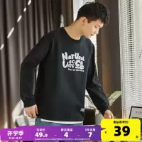 唐狮2023春秋季前胸文字纯棉新款长袖t恤男潮休闲ins风圆领打底衫