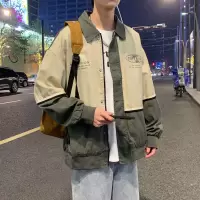 [1折价69.9元,叠加优惠券]唐狮男士外套男外套男款外套春季新款男翻领拼接撞色外套