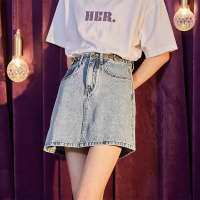 唐狮牛仔裙女春季新款a字裙夏显瘦黑白色半身裙子高腰短裙