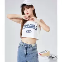 [99元5件]唐狮夏季新款背心女短款宽松字母无袖t恤内搭上衣外穿休闲吊带潮