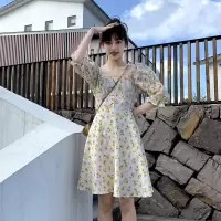[1折价62.9元叠加优惠券]唐狮新款夏天碎花连衣裙女五分袖温柔裙子收腰显瘦设计感ZW