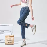 [1折价52.9元叠加优惠券]唐狮春秋季新款牛仔裤女直筒修身烟管裤高腰通勤设计感冬裤子