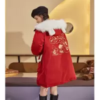 [1折价96.9元,叠加优惠券]史努比联名唐狮秋冬新款红色女棉衣过年小众连帽加厚外套潮ins