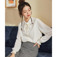 唐狮秋冬新款白衬衫女加绒设计感小众衬衣法式气质内搭上衣