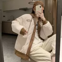 [1折价99.9元叠加优惠券]唐狮 |秋冬女连帽拼接菱形格短款棉衣百搭韩版美式复古时尚