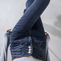 唐狮 牛仔铅笔裤女高腰紧身小脚裤铅笔修身牛仔裤小脚时尚蓝灰色弹力裤