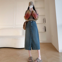 唐狮 春季女牛仔前开叉长裙半身裙百搭别致设计感减龄潮