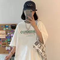 [1折价26.9元,叠加优惠券]唐狮 短袖T恤女夏季韩版宽松简约字母圆领学院风时尚百搭