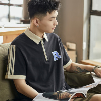 [1.5折价47元]唐狮 短袖男polo衫男士polo衫短袖拼接款印花polo衫男短袖