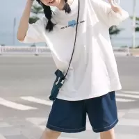 [1折价26.9元,叠加优惠券]唐狮 T恤女新款夏季圆领前胸爱心字母短袖小衫韩版宽松ins