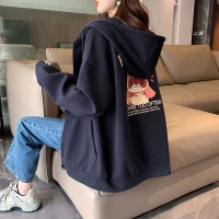 唐狮 外套女春装新款连帽背后浣熊可爱印花韩版宽松卫衣开衫