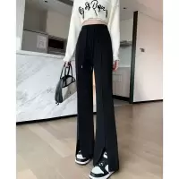 [1折价42.9元,叠加优惠券]唐狮 秋季休闲裤子女款喇叭裤黑色显瘦休闲开叉垂感拖地微喇长裤女