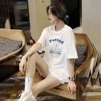 唐狮 夏新款短袖女上衣小熊印花时尚小个子学院风休闲百搭T恤