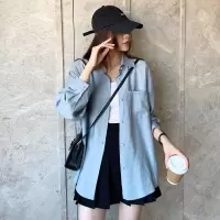 [1折价42.9元叠加优惠券]唐狮 春季衬衫女珍珠扣垂感长袖衬衣韩版宽松简约设计感潮