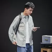 [1折价36.9元叠加优惠券]唐狮 衬衫男休闲潮流拼色长袖衬衫衬衣男口袋撞色长袖衬衫