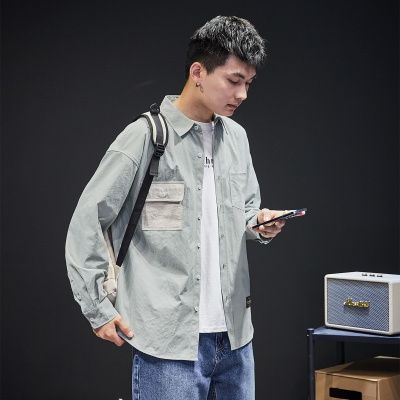 [1.5折价45元]唐狮 衬衫男休闲潮流拼色长袖衬衫衬衣男口袋撞色长袖衬衫