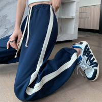 唐狮 卫裤女侧边拼条束脚休闲运动裤腰部抽绳系带宽松休闲长裤子女