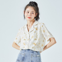 唐狮 夏季短袖衬衫女复古满印衬衣小个子显瘦外套减龄潮流