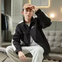 唐狮 男式外套男式夹克秋季男立领左胸刺绣字母两袖拼块夹克外套