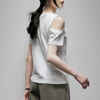 唐狮 不对称露肩T清凉夏季百搭棉质女式上衣修身短袖T恤