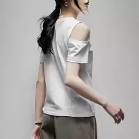 [1折价29.9元,叠加优惠券]唐狮 不对称露肩T清凉夏季百搭棉质女式上衣修身短袖T恤