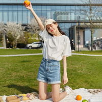 唐狮 |短袖女夏上衣新款韩版宽松休闲百搭左胸笑脸短袖T恤潮