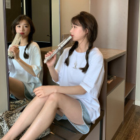 唐狮 棉 印花短袖T恤女夏季新款圆领套头上衣ins