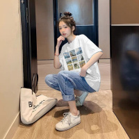 唐狮 |夏季新款圆领胸前九宫格照片印短袖T恤女显瘦ins潮
