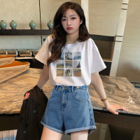 唐狮 |女式T恤女上衣夏装圆领胸前九宫格照片印短袖T恤