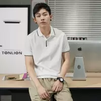 [1折价29.9元,叠加优惠券]唐狮 | 男polo衫男前胸绣花净色小翻领短袖polo衫男士短袖T恤