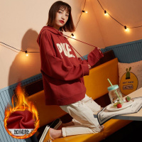 唐狮 | 女装秋冬新款卫衣加绒加厚宽松大文字印花连帽长袖外套