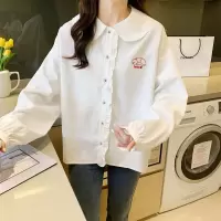 [1折价39.9元叠加优惠券]唐狮 |春季衬衫女娃娃领左胸图案纯色长袖衬衣俏皮可爱风潮
