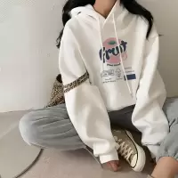 [1折价46.9元,叠加优惠券]唐狮 |年卫衣女加绒秋冬新款日系宽松前胸水果图案印花连帽卫衣