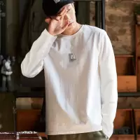 [1折价26.9元,叠加优惠券]唐狮 | 前胸方格N字长袖T恤男新款韩版百搭套头宽松圆领长袖打底衫