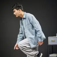 [1折价46.9元叠加优惠券]唐狮 | 衬衫男休闲潮流长袖休闲牛仔衬衫衬衣