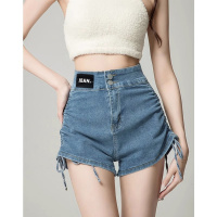 唐狮|夏季牛仔短裤女绑带抽绳包臀短裤辣妹牛仔短裤热裤超短A字百搭女