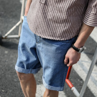 [1.5折价51元]唐狮男牛仔裤休闲潮流卷边基本宽松牛仔短裤