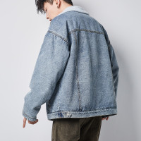 唐狮(男式外套牛仔外套仿羊羔毛外套男落肩羊羔绒复合牛仔外套