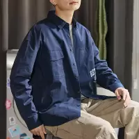 [2.5折价103元叠加优惠券]唐狮春季新款长袖衬衫男工装复古做旧设计感户外宽松休闲外套