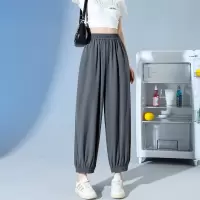唐狮阔腿休闲运动裤女2024夏季凉感薄款高腰显瘦黑色束脚裤子WP