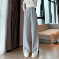 [3件8.5折118.9元,叠加优惠券]唐狮美式运动裤女条纹新款秋冬窄版阔腿裤子开叉加绒休闲卫裤